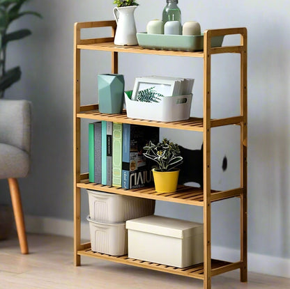 4 Tier Bamboo Plant Stand Ladder with Adjustable Shelves, Corner Storage Shelf, 67x25x99 cm
