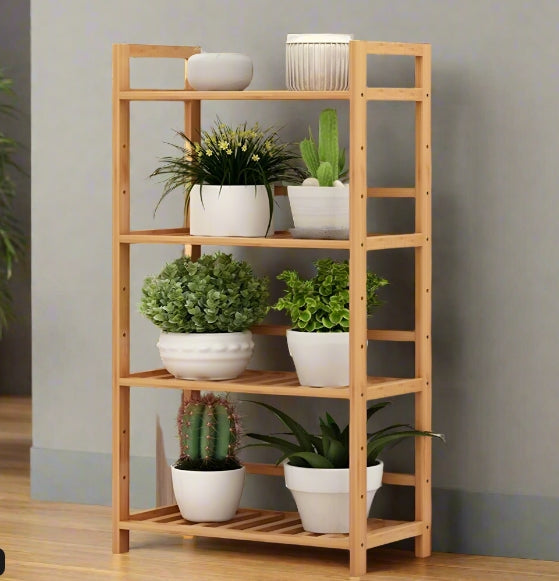 4 Tier Bamboo Plant Stand Ladder with Adjustable Shelves, Corner Storage Shelf, 67x25x99 cm