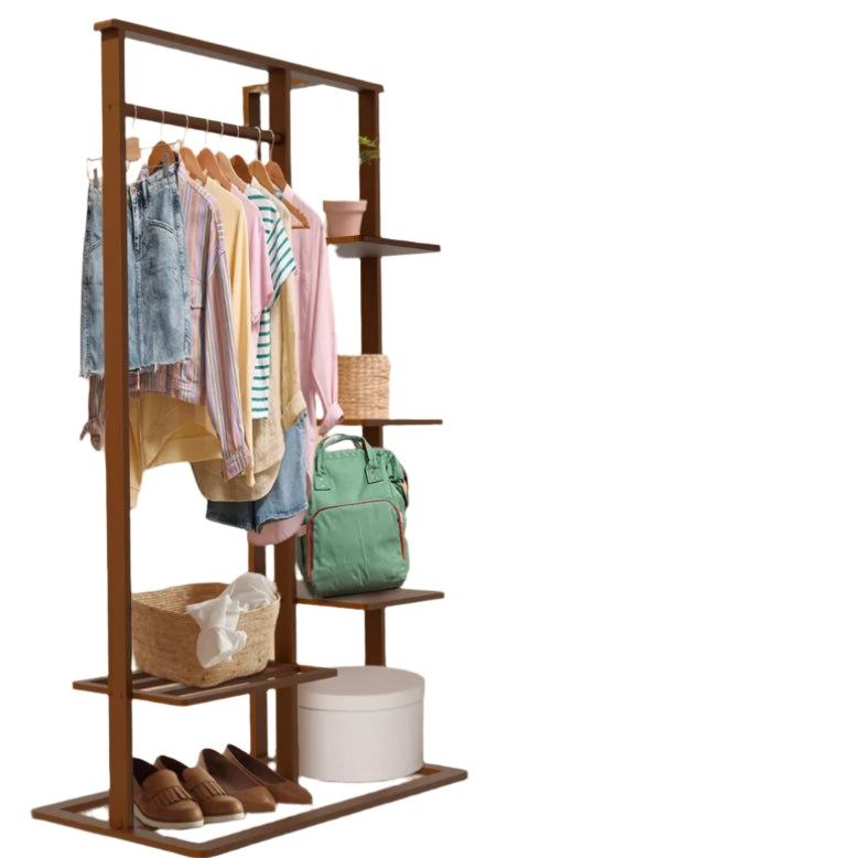 Solid Clothes Rack with Shelves – Open Wardrobe Stand with Hanging Rail