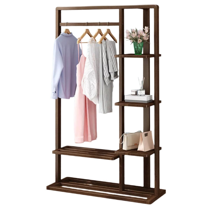 Solid Clothes Rack with Shelves – Open Wardrobe Stand with Hanging Rail
