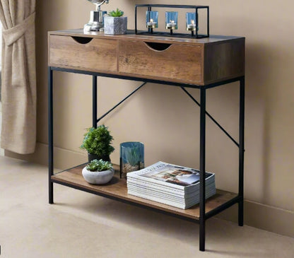 Console Table with 2 Drawers and Wooden Shelf