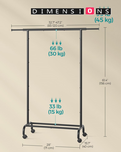 Adjustable Clothes Rail in Ink Black and Sturdy Construction