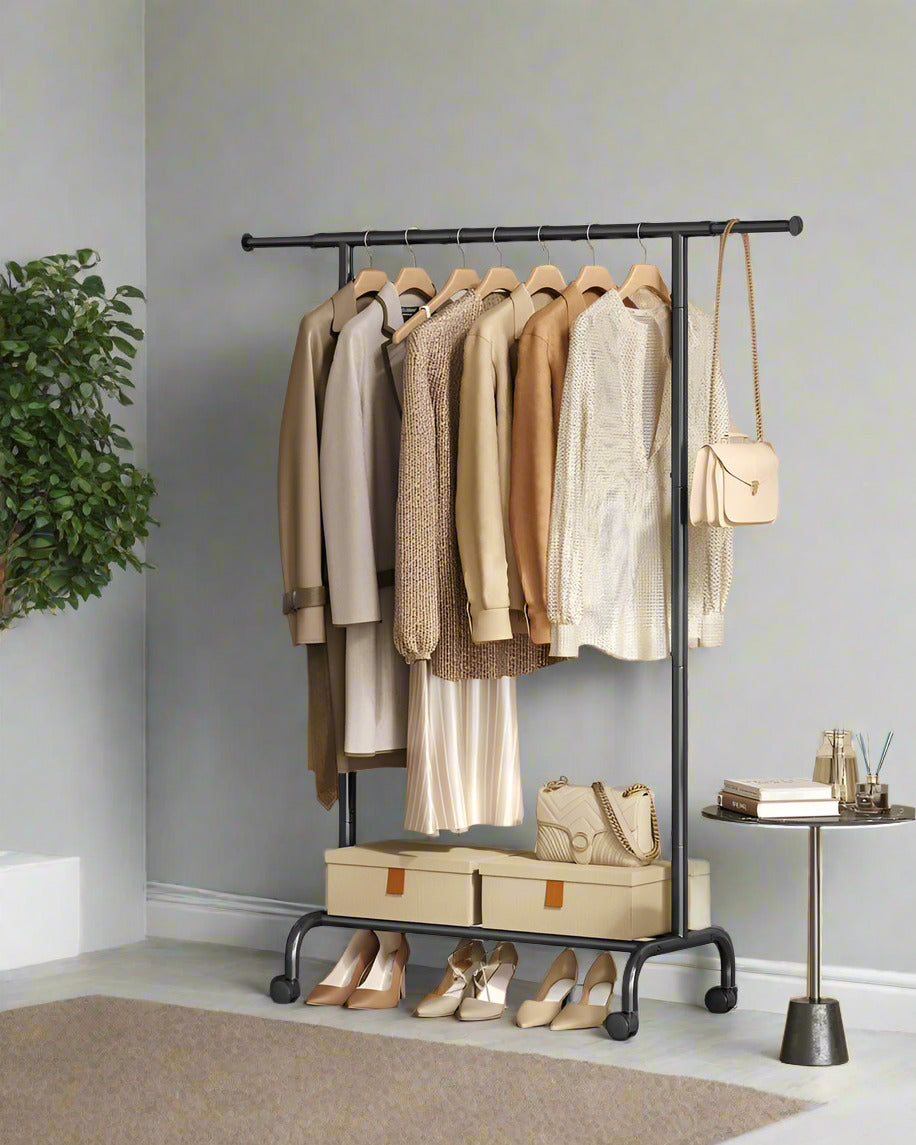 Adjustable Clothes Rail in Ink Black and Sturdy Construction