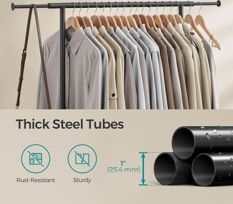 Adjustable Clothes Rail in Ink Black and Sturdy Construction