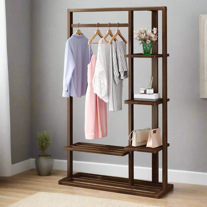 Solid Clothes Rack with Shelves – Open Wardrobe Stand with Hanging Rail