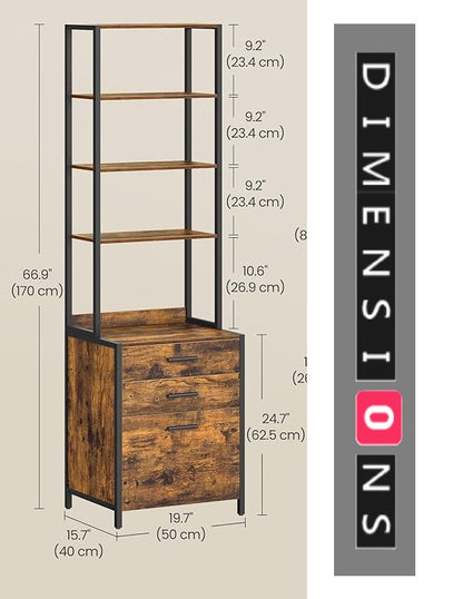 Rustic Brown 3-Drawer Filing Cabinet – Home Office File Cabinet with Height-Adjustable Shelves