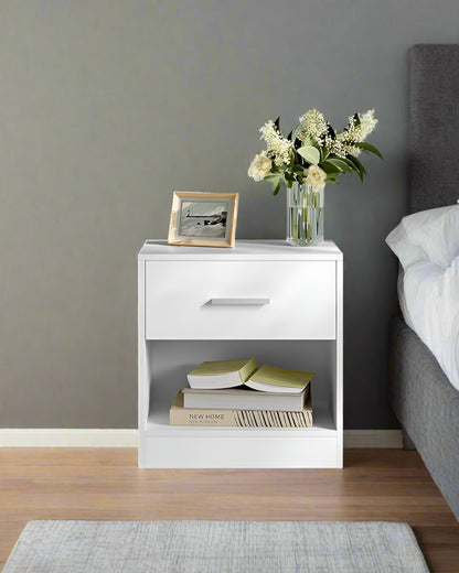 Set of Two White Bedside Table with Drawer – Modern Nightstand for Bedroom or Living Room