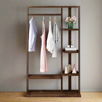 Solid Clothes Rack with Shelves – Open Wardrobe Stand with Hanging Rail