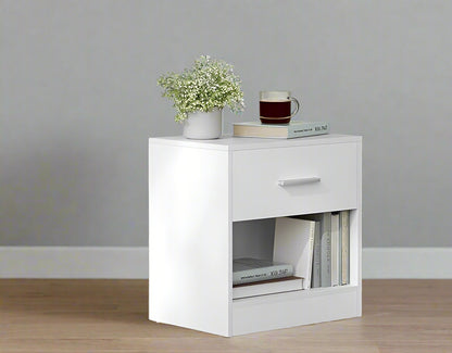 Set of Two White Bedside Table with Drawer – Modern Nightstand for Bedroom or Living Room