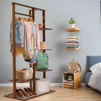 Solid Clothes Rack with Shelves – Open Wardrobe Stand with Hanging Rail