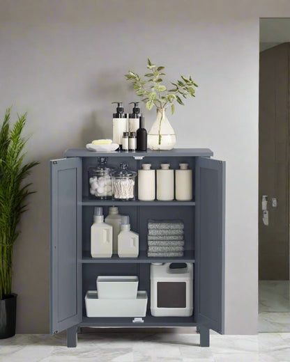 Grey Bathroom Storage Cabinet – Freestanding Cupboard with 2 Adjustable Shelves