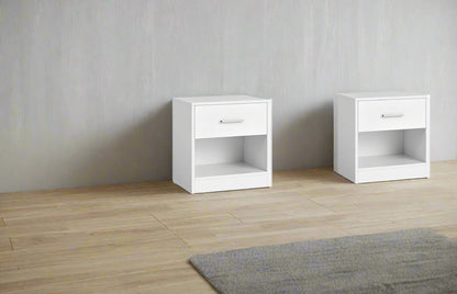 Set of Two White Bedside Table with Drawer – Modern Nightstand for Bedroom or Living Room