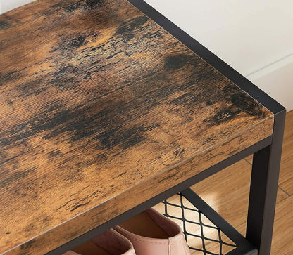 Industrial Entryway Coat Rack with 12 Hooks and Bench