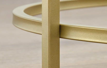 Round Glass Coffee Table with Gold Metal Frame – Modern Living Room Centre Table