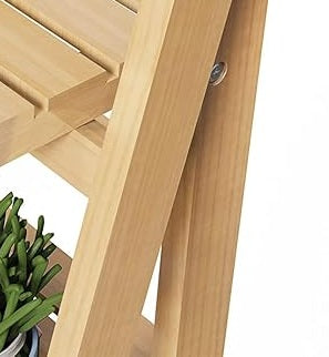 4-Tier Foldable Wooden Plant Stand – Ladder Shelf Display Rack - Natural Colour