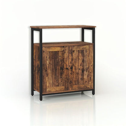 Industrial Storage Cabinet with Slat Door and Adjustable Shelves - Rustic Brown