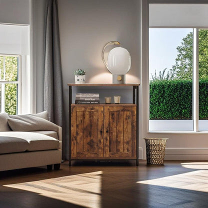 Industrial Storage Cabinet with Slat Door and Adjustable Shelves - Rustic Brown