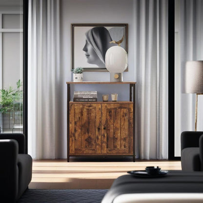 Industrial Storage Cabinet with Slat Door and Adjustable Shelves - Rustic Brown