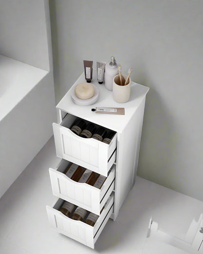 3-Drawer Floor Cabinet – Compact White Storage Unit for Bathroom and Bedroom