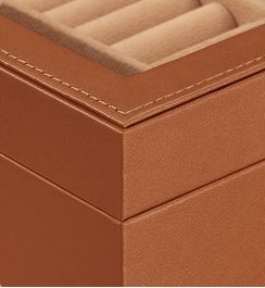 3-Tier Jewellery Box with Glass Lid – Caramel Brown & Gold Organiser with Velvet Lining