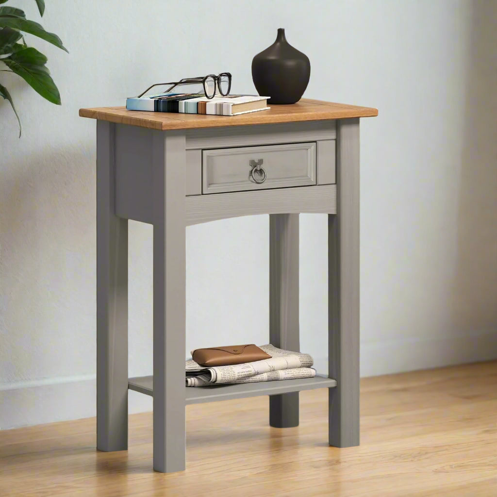 Grey Wax Solid Pine Furniture Rustic Mexican Style with Decorative Metal Fittings