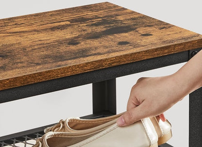 Industrial Style Shoe Bench with 2 Shelves and Steel Structure