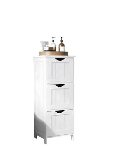 3-Drawer Floor Cabinet – Compact White Storage Unit for Bathroom and Bedroom
