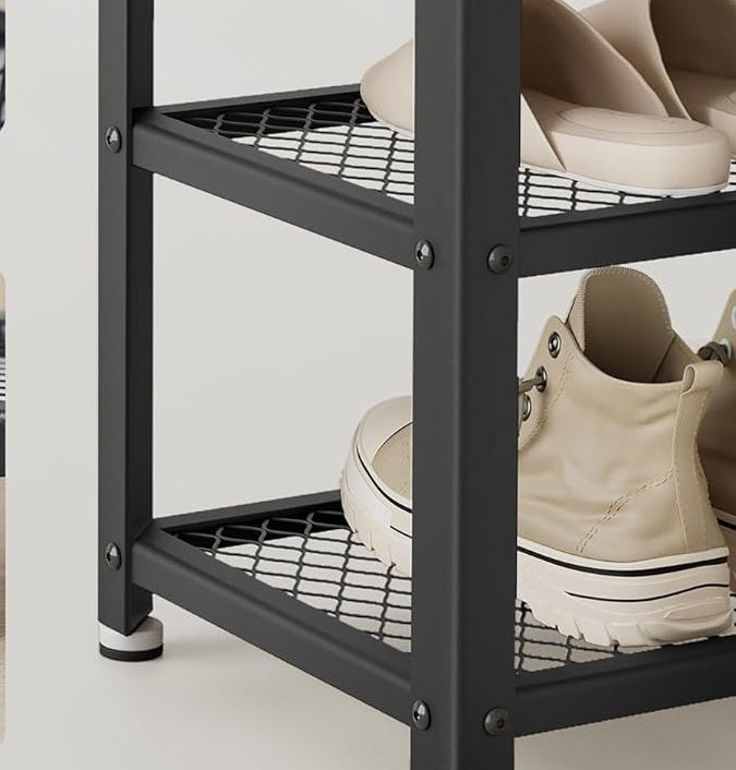 Industrial Style Shoe Bench with 2 Shelves and Steel Structure