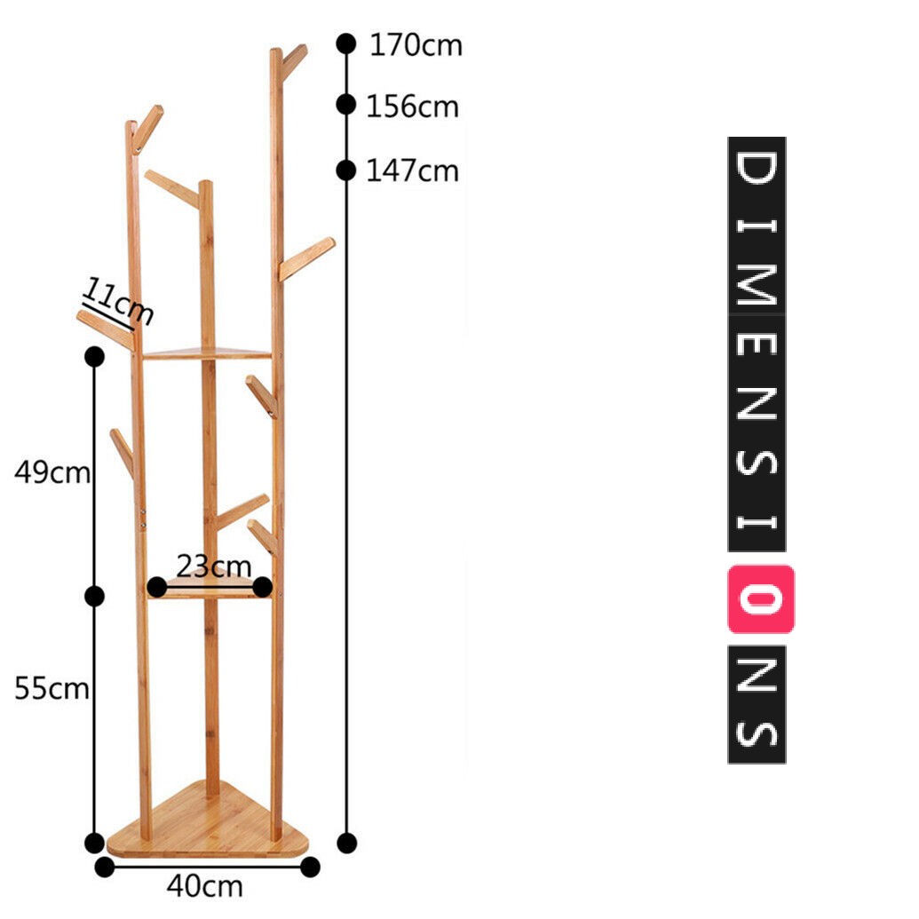 Freestanding Wooden Hanger Stand with 10 Hooks for Coats