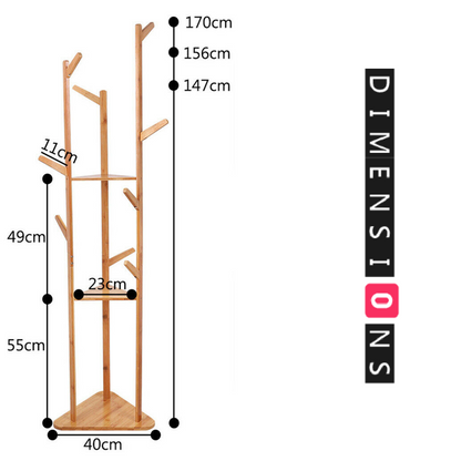 Freestanding Wooden Hanger Stand with 10 Hooks for Coats