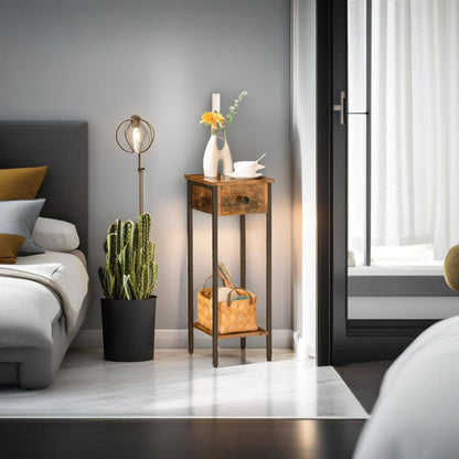 Set of 2 Slim Bedside Table with Drawer