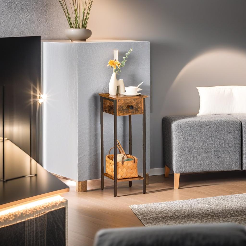 Set of 2 Slim Bedside Table with Drawer