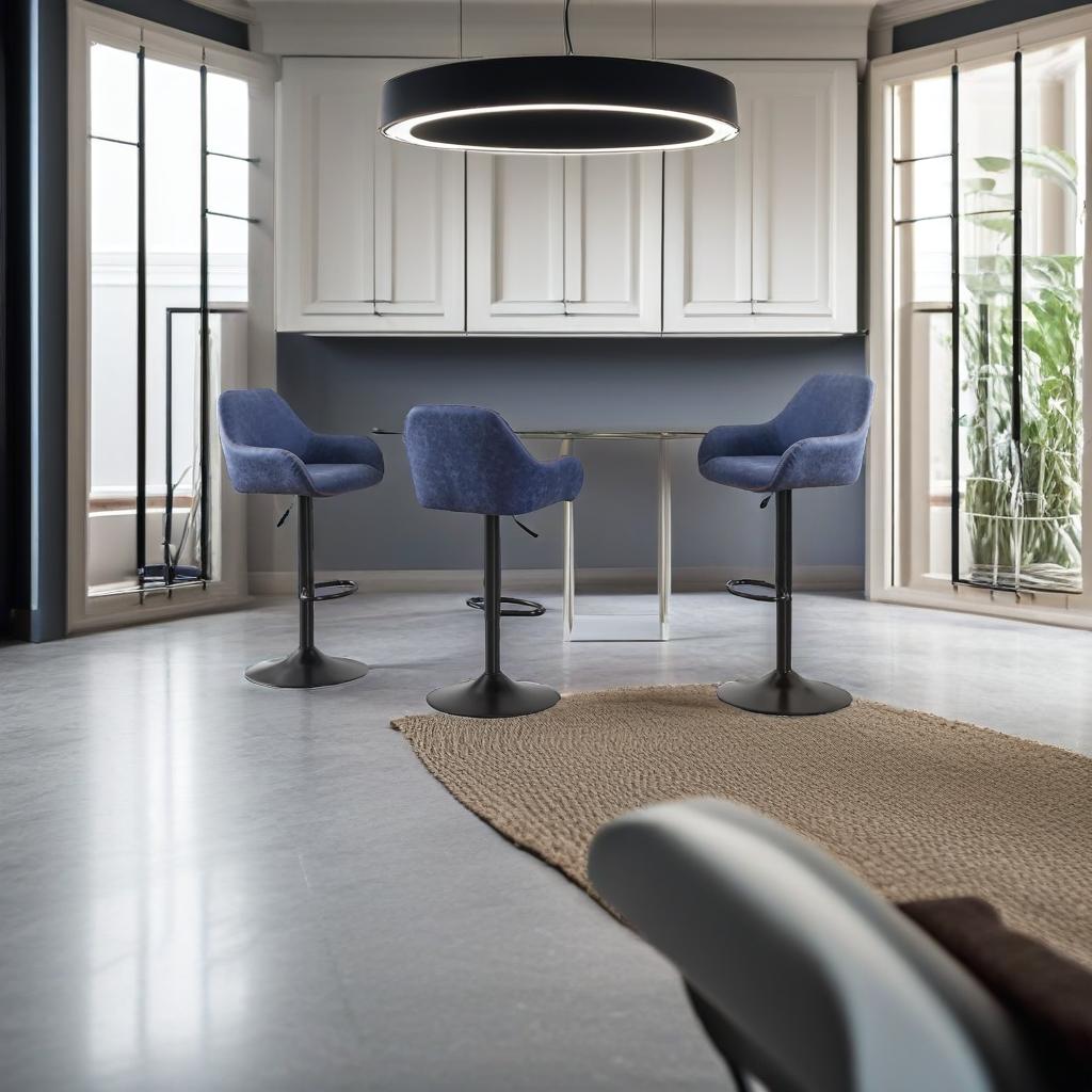 Set of 2 Adjustable Swivel Bar Stools with Backrest & Armrests – Faux Leather Blue Chairs