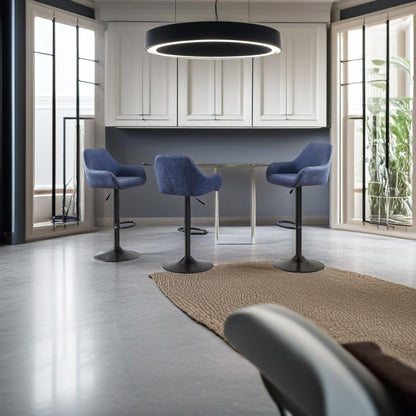 Set of 2 Adjustable Swivel Bar Stools with Backrest & Armrests – Faux Leather Blue Chairs