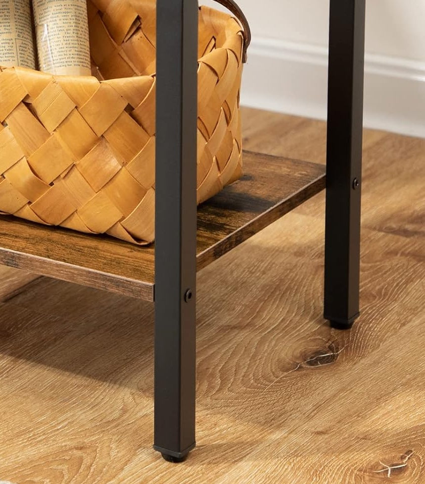 Slim Industrial Bedside Table with 2 Drawers