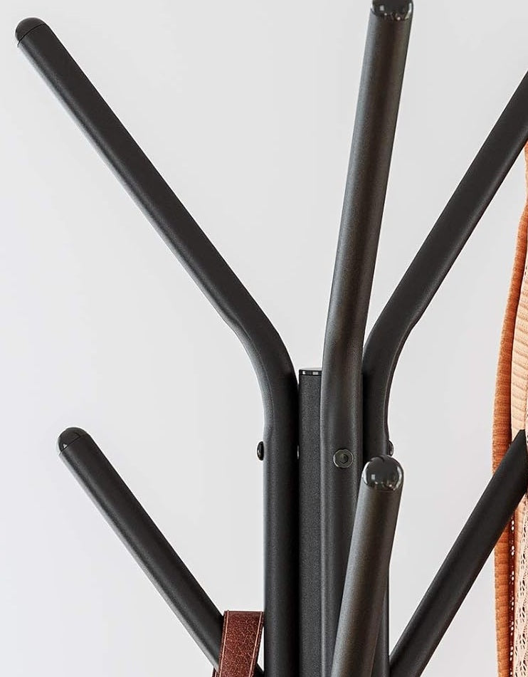 Industrial Coat Rack Stand with 2 Shelves – Freestanding Hall Tree with 6 Hooks