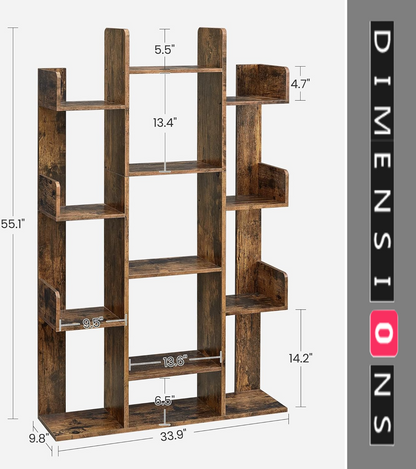 Tree Shaped Bookcase with 13 Storage Shelves