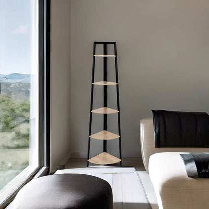 Industrial 5-Tier Corner Shelf Bookcase - Metal Frame