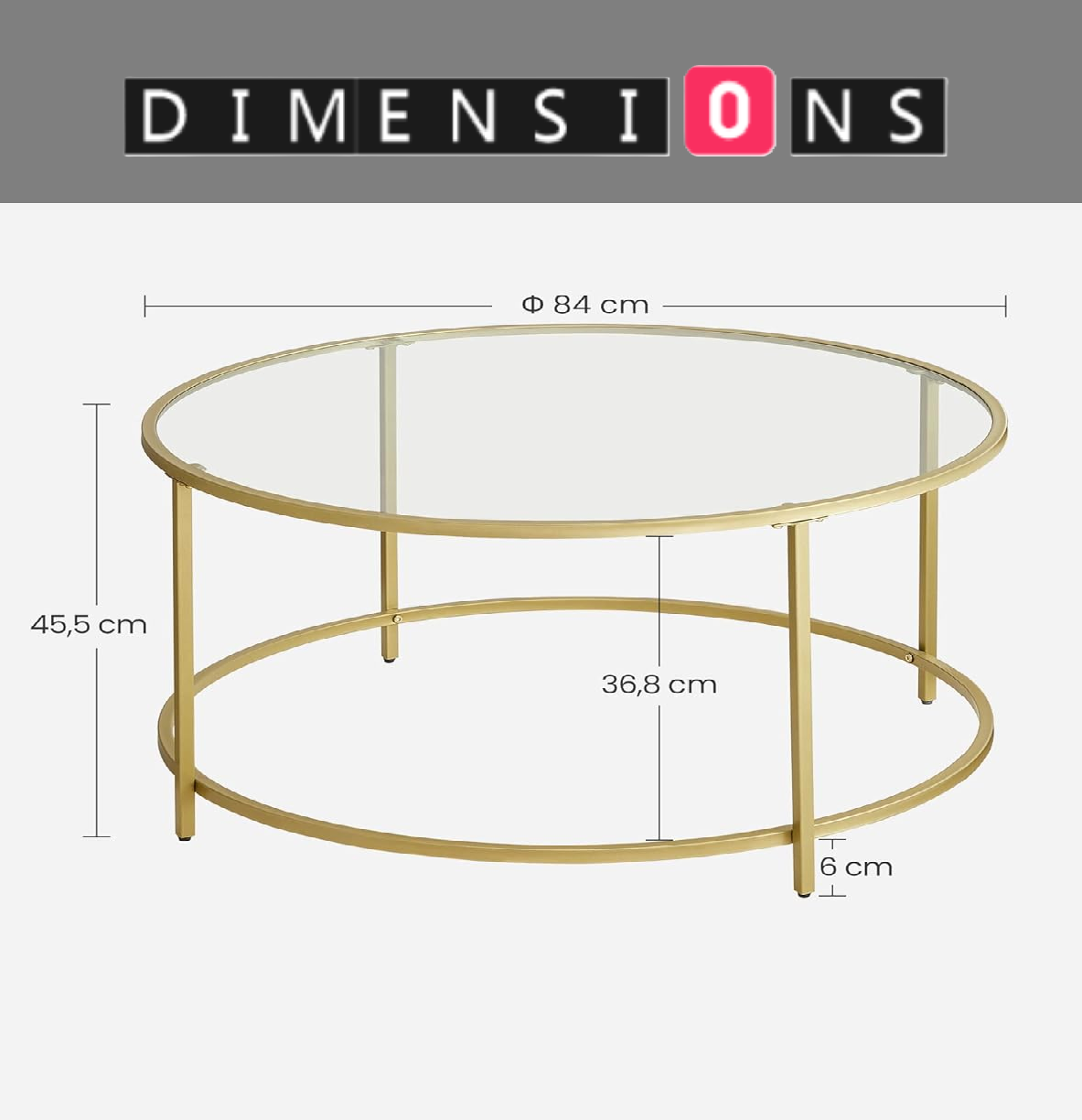 Round Glass Coffee Table with Gold Metal Frame – Modern Living Room Centre Table