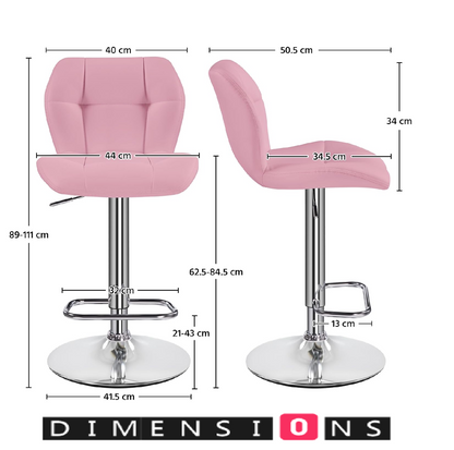 Set of 2 Pink PU Leather Bar Stools – Adjustable Swivel Counter Chairs with Backrest