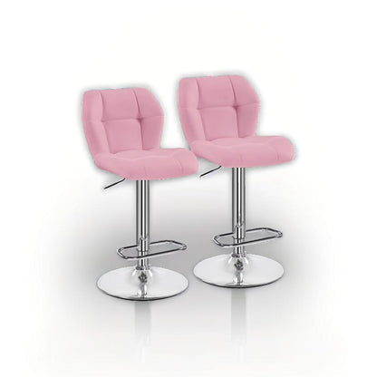 Set of 2 Pink PU Leather Bar Stools – Adjustable Swivel Counter Chairs with Backrest