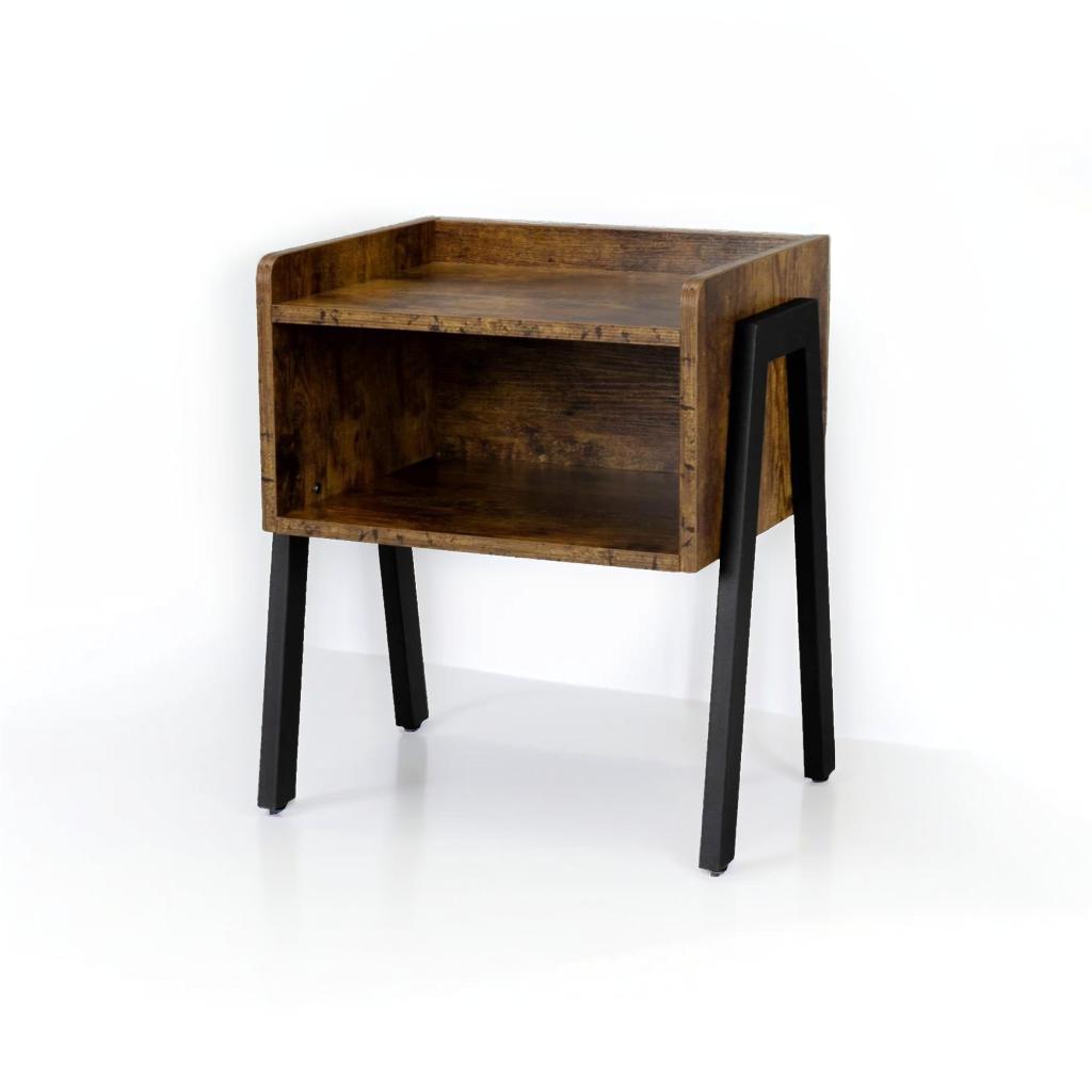Industrial Rustic Bedside Table Stackable 2 Tier Side Table with Storage Shelf Brown