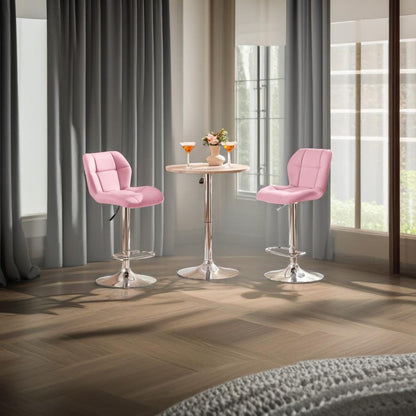 Set of 2 Pink PU Leather Bar Stools – Adjustable Swivel Counter Chairs with Backrest