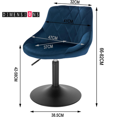 Set of 2 Blue Velvet Swivel Bar Stools – Adjustable Dining Chairs with Backrest for Kitchen