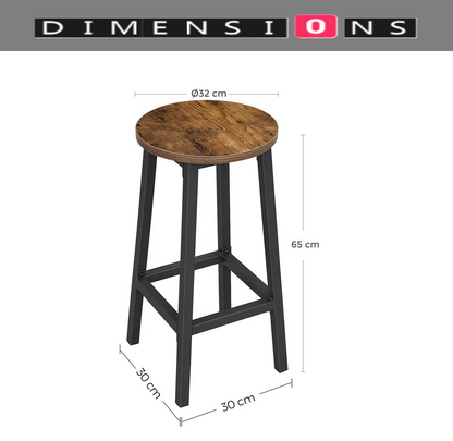 Set of 2 Bar Stools, Industrial Kitchen Breakfast Chairs, Rustic Brown and Black