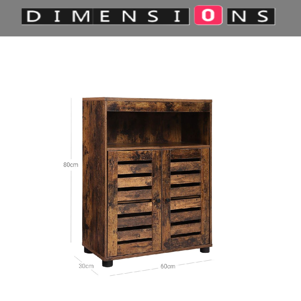 4-Tier Rustic Bathroom Cabinet with Louver Doors – Adjustable Shelf, 60 x 30 x 80 cm