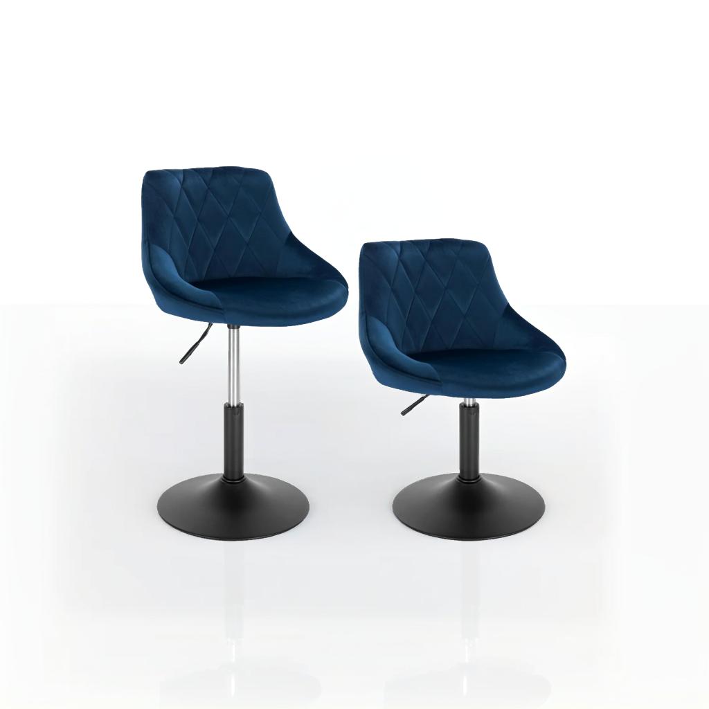 Set of 2 Blue Velvet Swivel Bar Stools – Adjustable Dining Chairs with Backrest for Kitchen