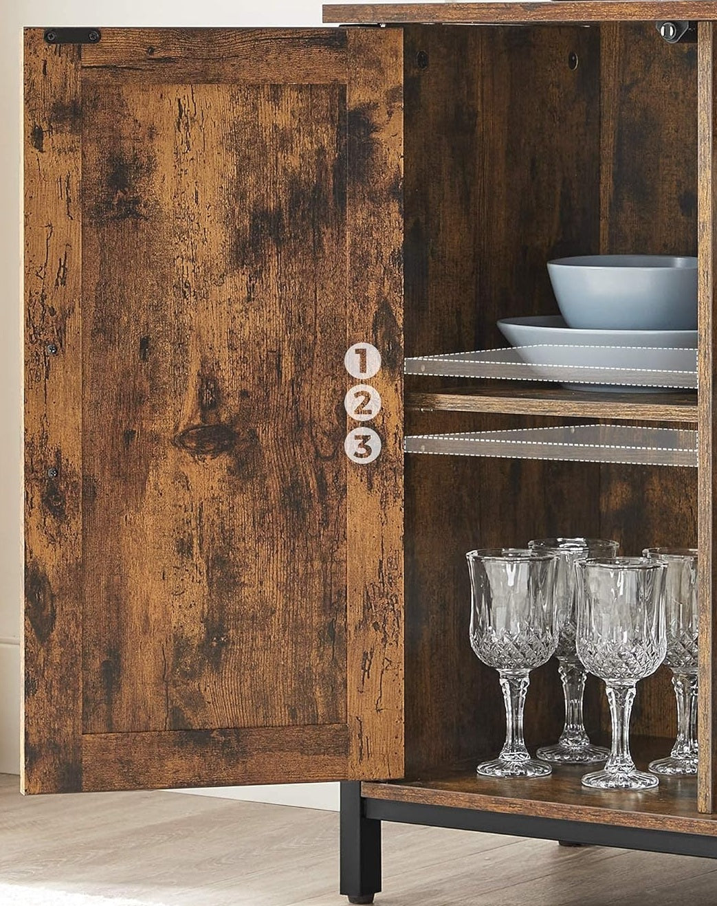 Industrial Sideboard Buffet Table with Barn Doors & Adjustable Shelves – Rustic Brown & Black