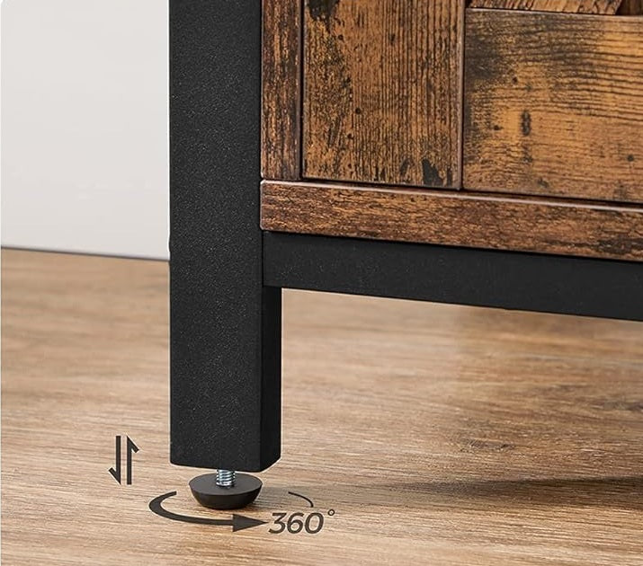 Industrial Sideboard Buffet Table with Barn Doors & Adjustable Shelves – Rustic Brown & Black