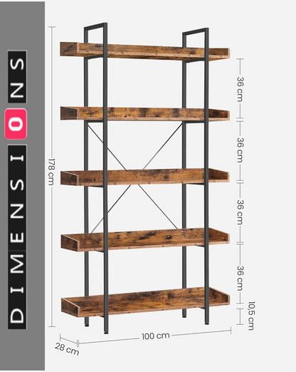 Industrial 5 Tier Bookcase Shelving